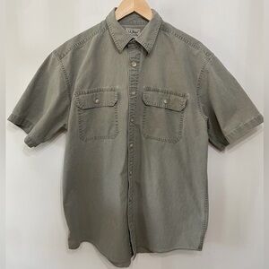 LL Bean Short Sleeve Flat Pocket Shirt Outdoors Utility Green Safari Men’s M